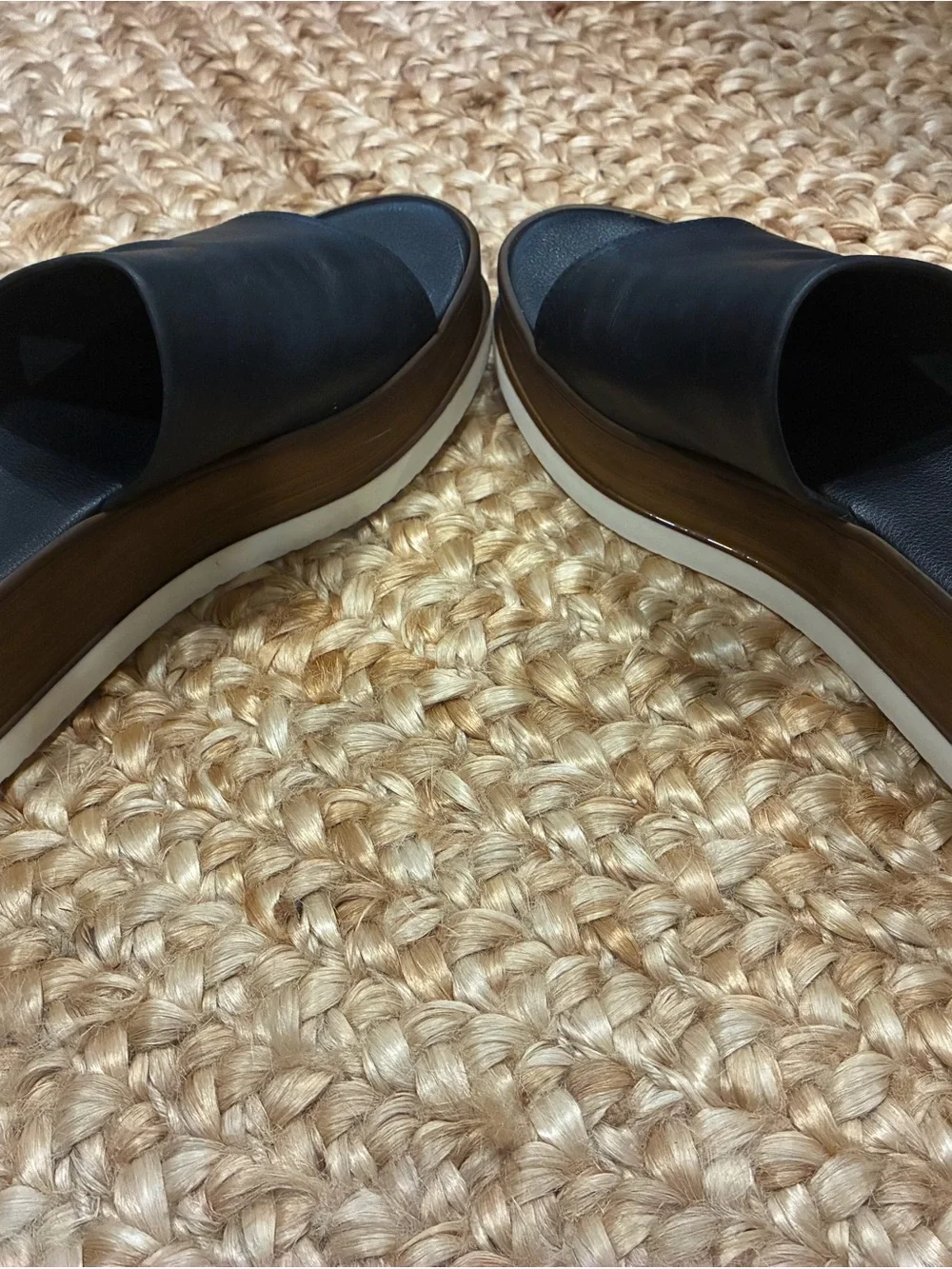 Matisse Black Leather Slide Wedge Sandals